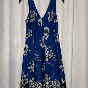 Kensie Blue and White Sleeveless V-Neck Scuba Sundress